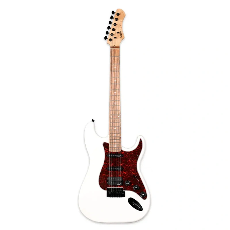 SQOE SEST230 Super Stratocaster Body HSS Electric Guitar, Rosewood Fretboard - White