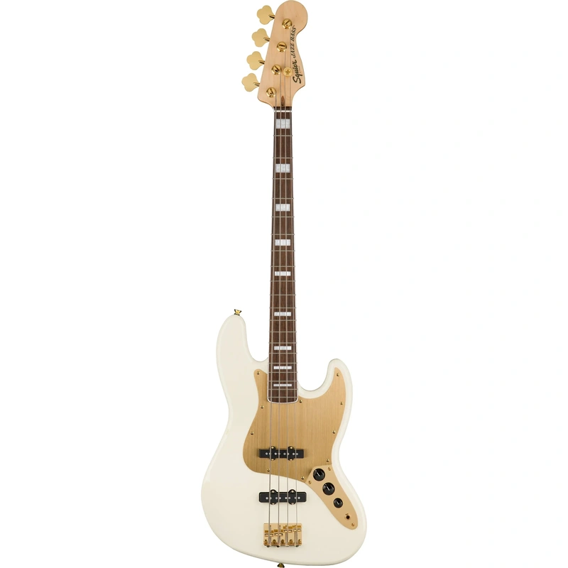 Squier 40th Anniversary Gold Edition Jazz Electric Bass Guitar - Olympic White