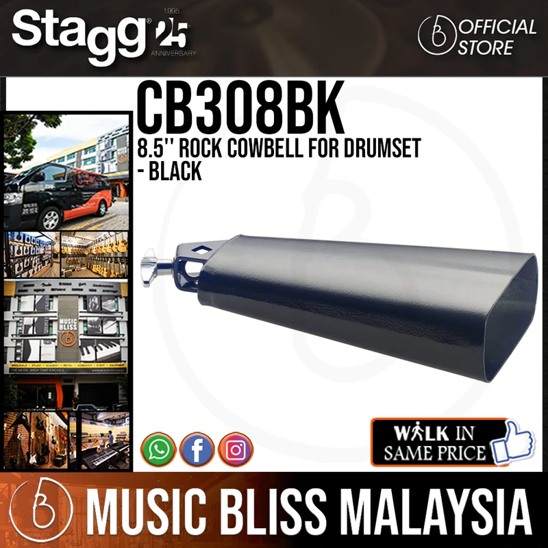 Stagg CB308BK 8.5'' Rock Cowbell for Drumset - Black