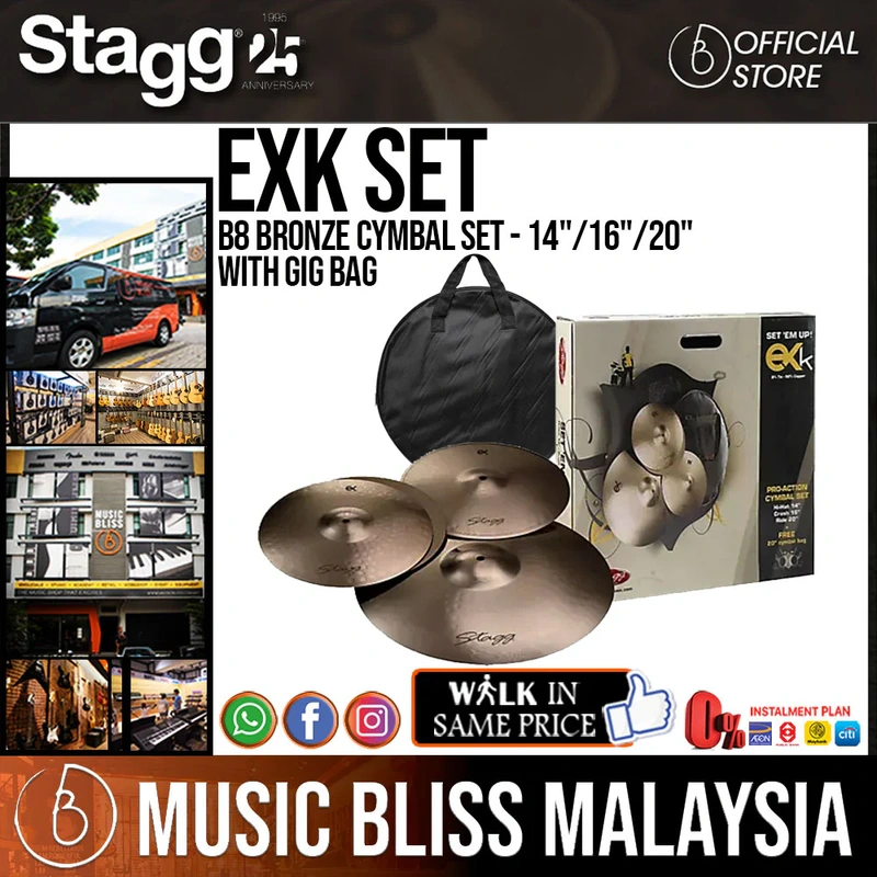 Stagg EXK SET B8 Bronze Cymbal Set - 14"/16"/20" with Gig Bag