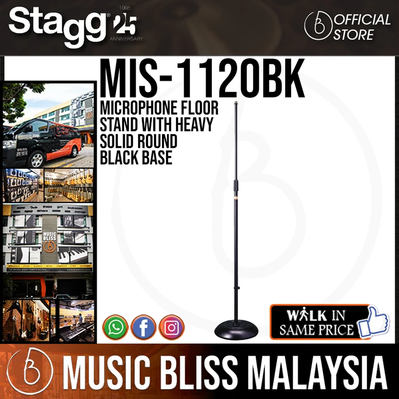 Stagg Microphone floor Stand with Heavy Solid Round Black Base
