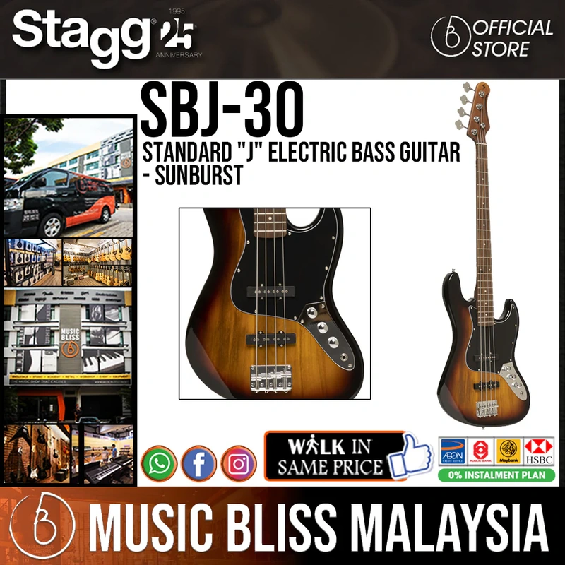 Stagg SBJ-30 Standard "J" Electric Bass Guitar - Sunburst