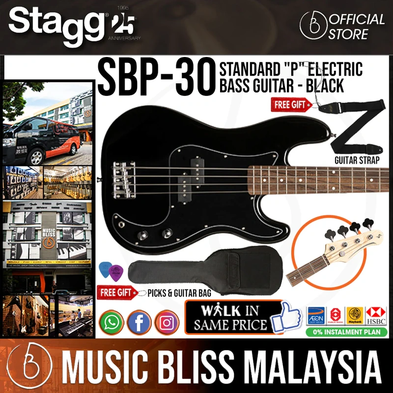 Stagg SBP-30 BLK Standard "P" Electric Bass Guitar - Black
