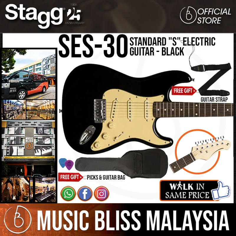Stagg SES-30 BK Standard "S" Electric Guitar - Black