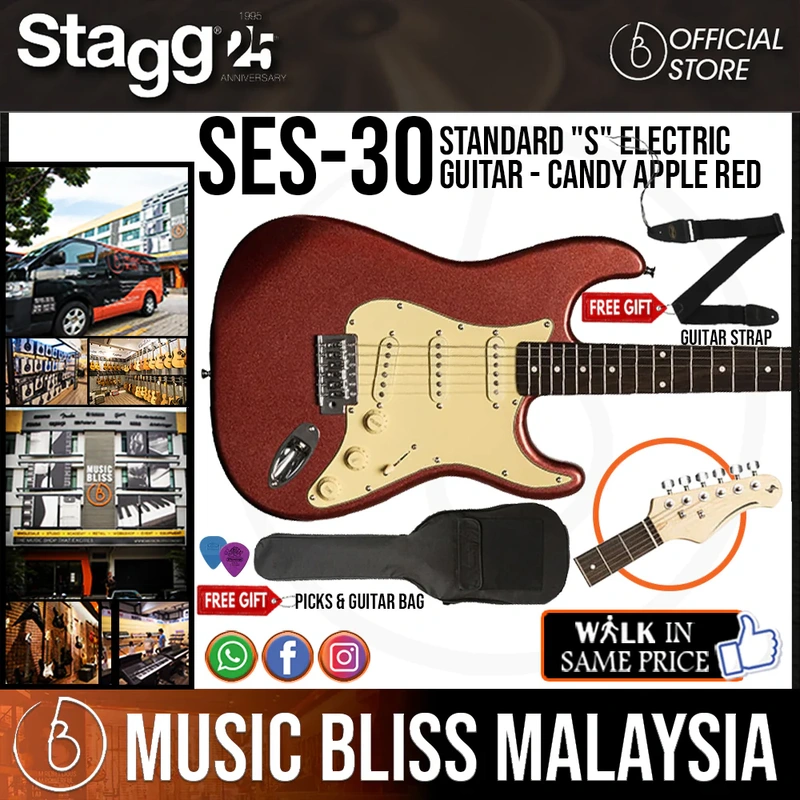 Stagg SES-30 CAR Standard "S" Electric Guitar - Candy Apple Red