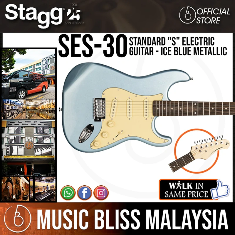 Stagg SES-30 IBM Standard "S" Electric Guitar - Ice Blue Metallic