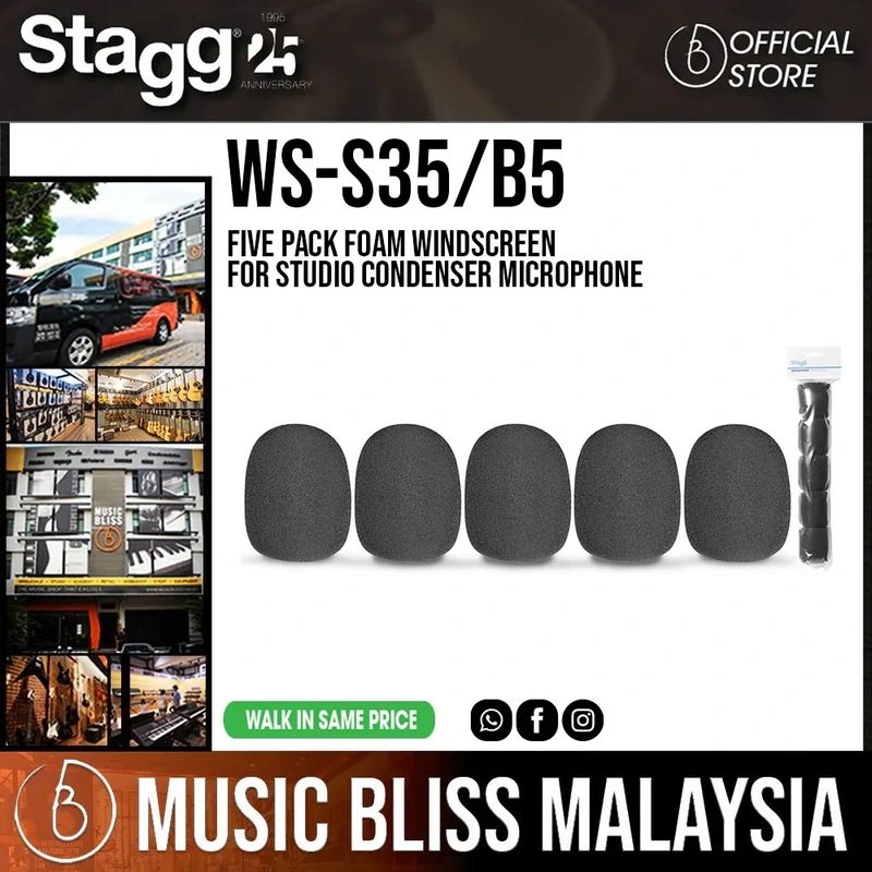 Stagg WS-S35/B5 Foam Windscreen for Microphone (5pcs)