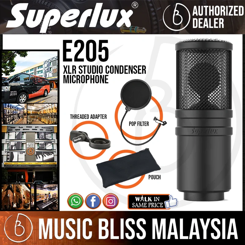 Superlux E205 XLR Studio Condenser Microphone with Pop Filter
