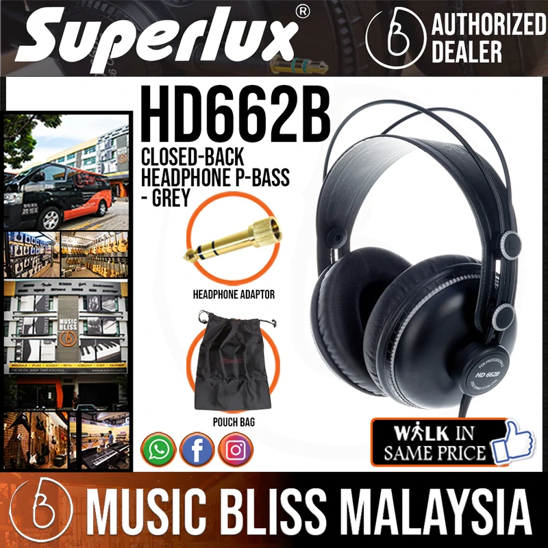 Superlux HD662B Closed-back Headphone P-Bass, Grey