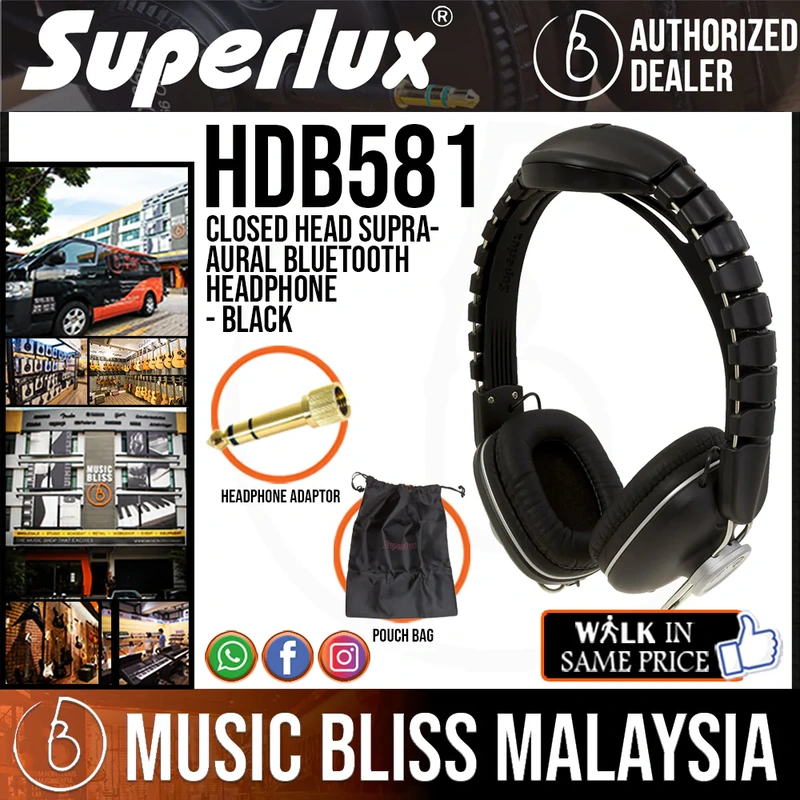 Superlux HDB581 Closed Head supra-aural Wireless Bluetooth Headphone, Black