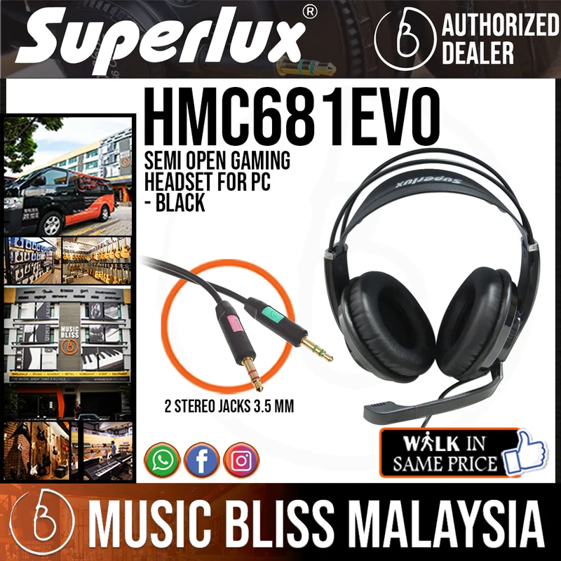 Superlux HMC681EVO Semi Open Gaming Headset for PC, Black