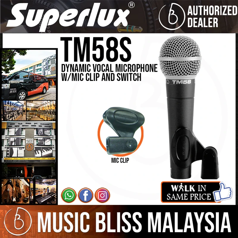 Superlux TM58S Dynamic Vocal Microphone w/Mic Clip and Switch