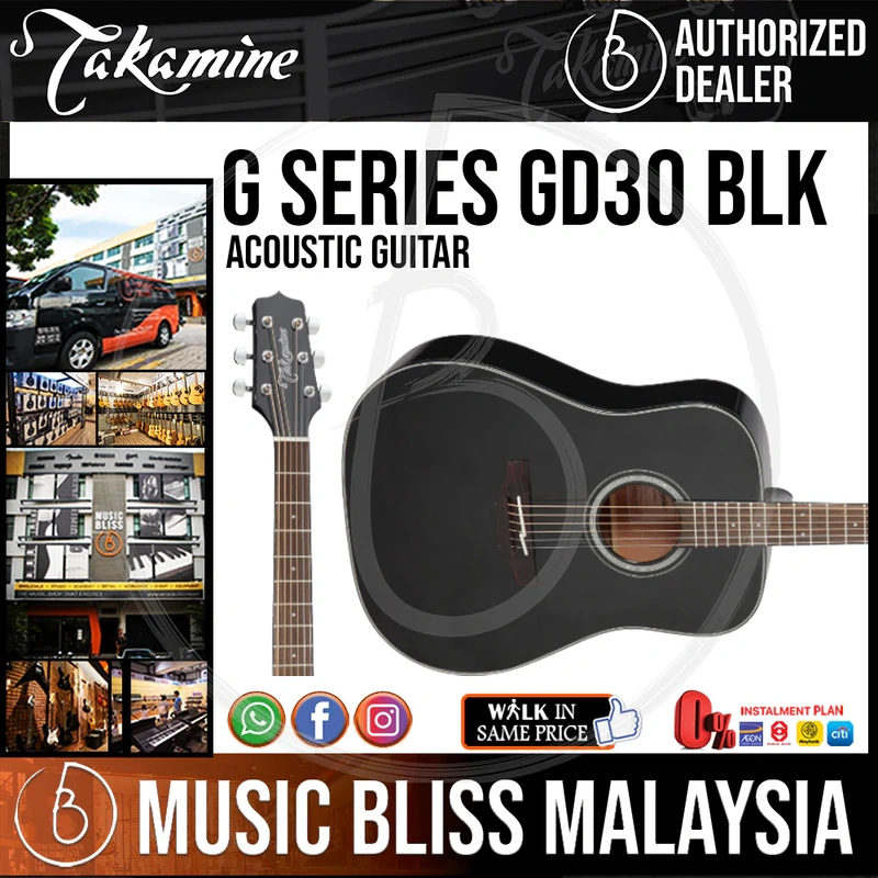 Takamine GD30 - Black 6-string Acoustic Guitar with Solid Spruce Top