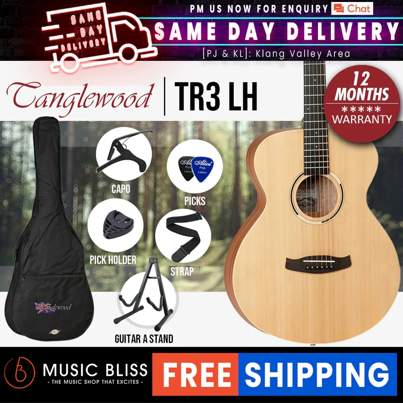 Tanglewood TR3 LH Roadster II Orchestra Left-Handed Best Beginner Acoustic Guitar for Starters