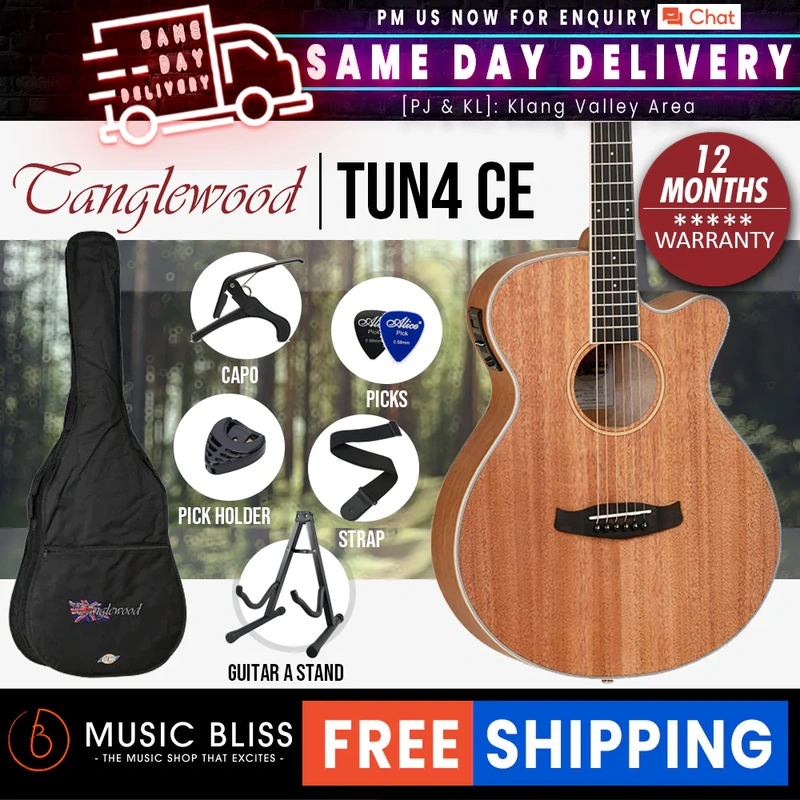 Tanglewood TUN4 CE Union series Solid Top Super Folk Acoustic-Electric Guitar