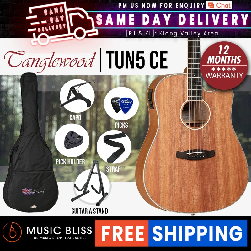 Tanglewood TUN5 CE Union series Solid Top Super Folk Acoustic-Electric Guitar