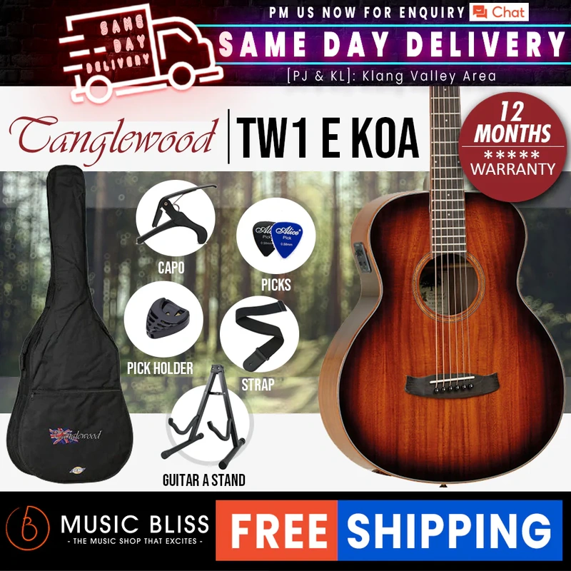 Tanglewood TW1 E KOA Winterleaf Travel Folk Size Acoustic-Electric Guitar