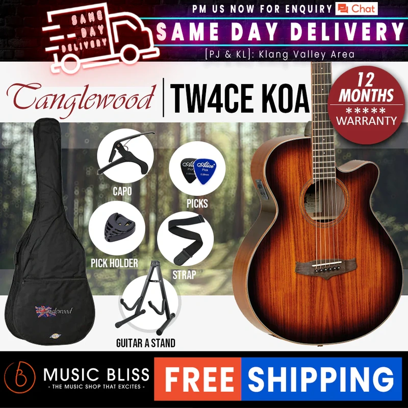 Tanglewood TW4 CE KOA Winterleaf Super Folk Cutaway Acoustic-Electric Guitar
