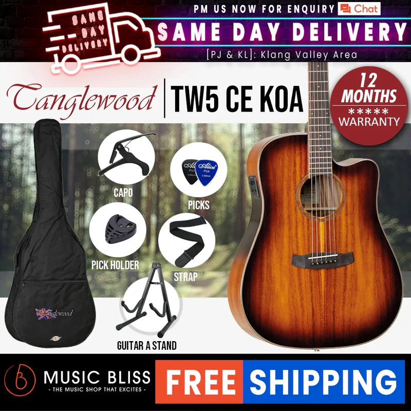 Tanglewood TW5 CE KOA Winterleaf Dreadnought Cutaway Acoustic-Electric Guitar