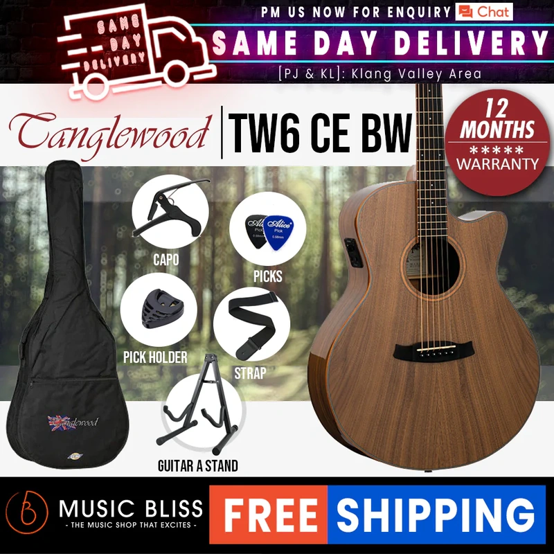 Tanglewood TW6 CE BW Winterleaf Exotic Super Folk Acoustic-Electric Guitar