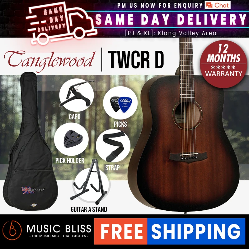 Tanglewood TWCR D Crossroads Dreadnought Best Beginner Acoustic Guitar for Starters, Whiskey Burst