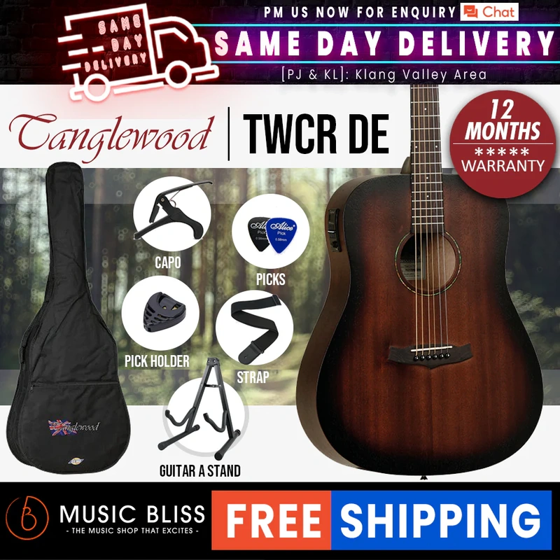 Tanglewood TWCR DE Crossroads Dreadnought Best Beginner Acoustic Guitar for Starters, Whiskey Burst