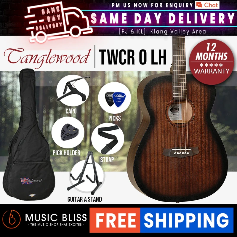 Tanglewood TWCR O LH Crossroads Orchestra Left-Handed Best Beginner Acoustic Guitar for Starters, Whiskey Burst