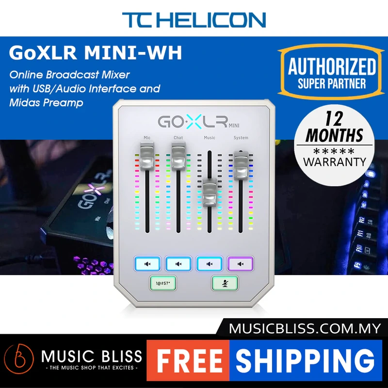 TC-Helicon GO XLR Mini USB Streaming Mixer with USB/Audio Interface - White