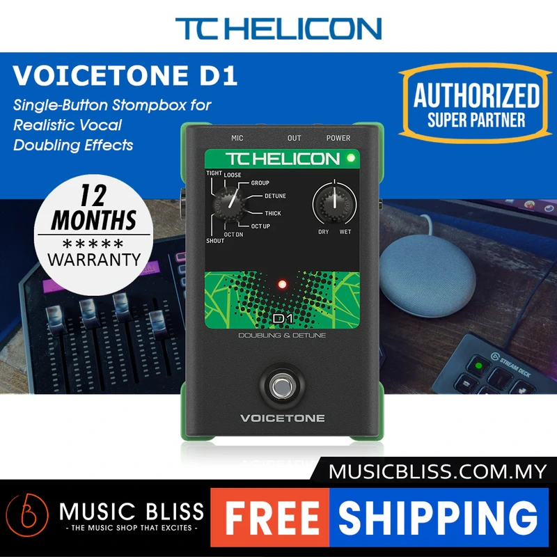 TC-Helicon VoiceTone D1 Doubling and Detune Vocal Effects Pedal