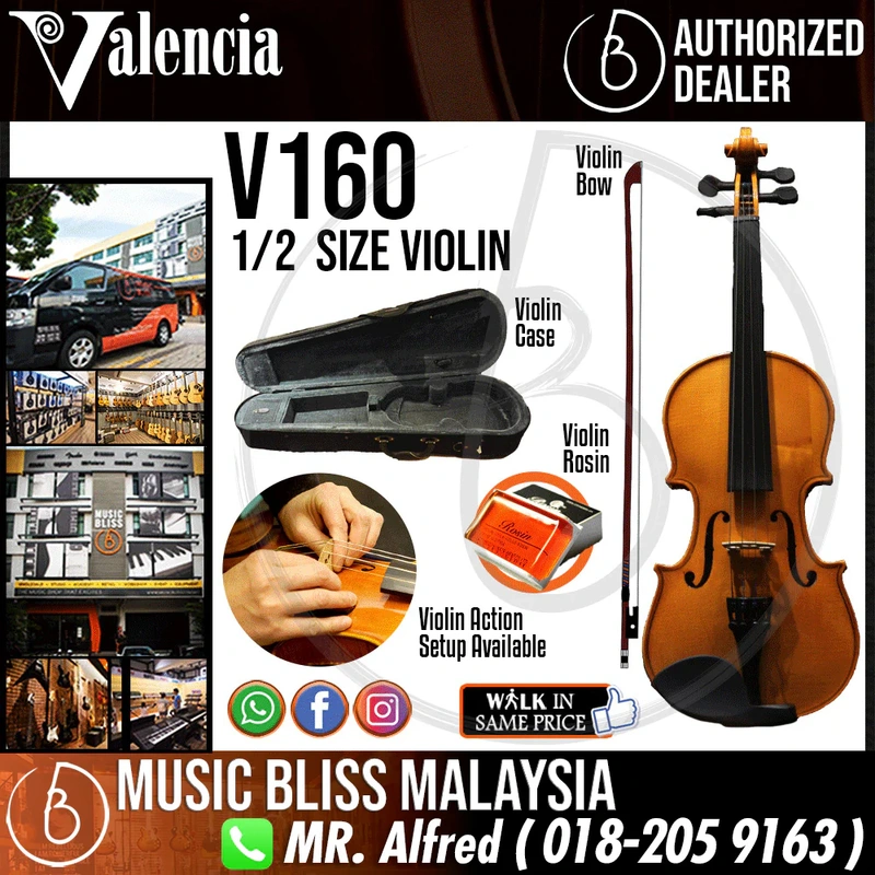 Valencia V160 1/2 Size Violin with Case for 6-10 years old
