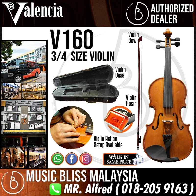 Valencia V160 3/4 Size Violin with Case for 9-11 years old