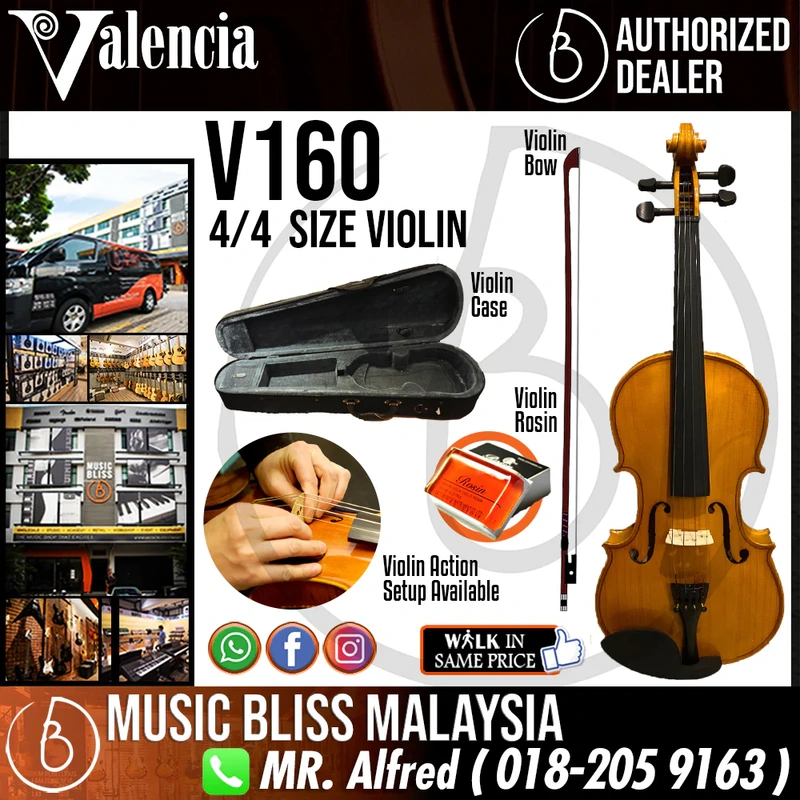 Valencia V160 4/4 Size Violin with Case for 12+ years old