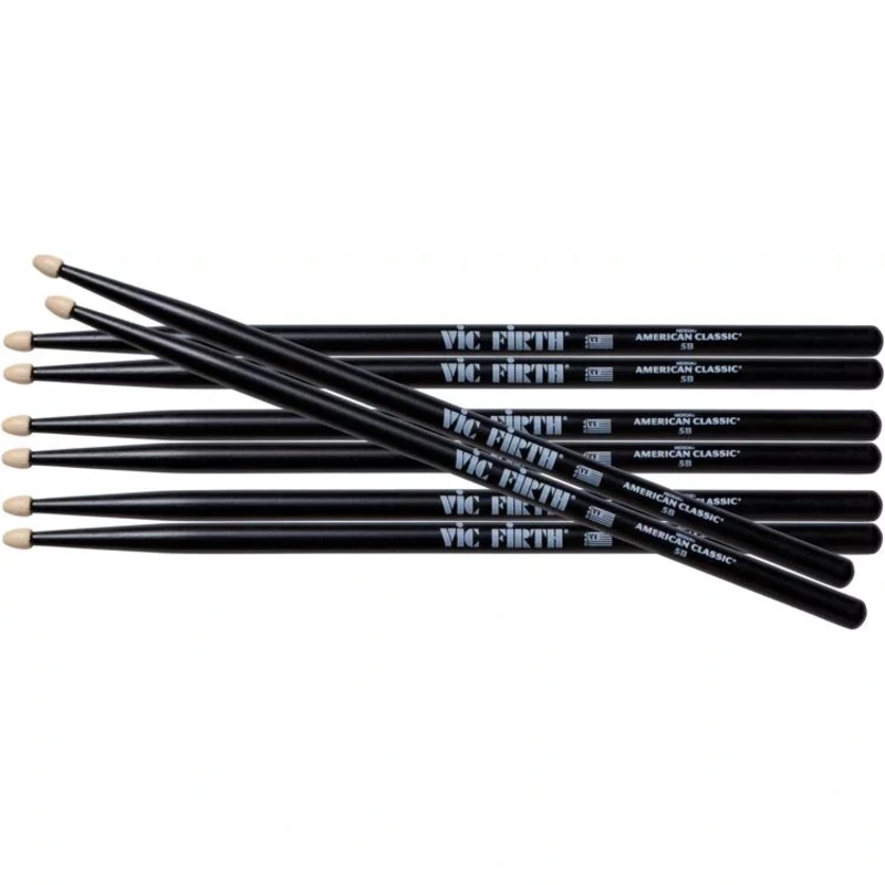 Vic Firth American Classic 5B Hickory 4 Pack Drumsticks - Black