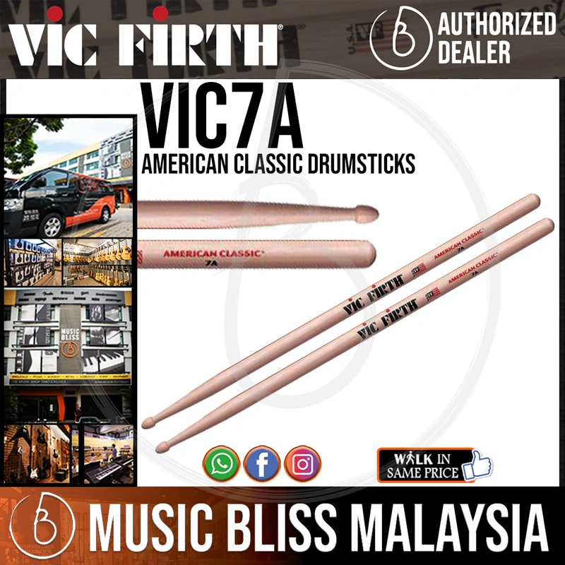 Vic Firth American Classic Drumsticks - 7A - Wood Tip