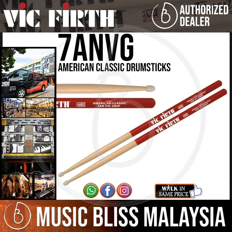 Vic Firth American Classic Drumsticks with Vic Grip - 7A - Nylon Tip