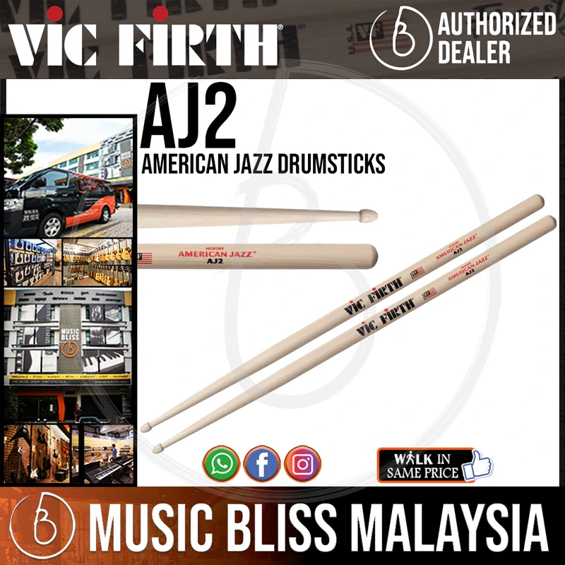 Vic Firth American Jazz Drumsticks - J2 - Wood Tip