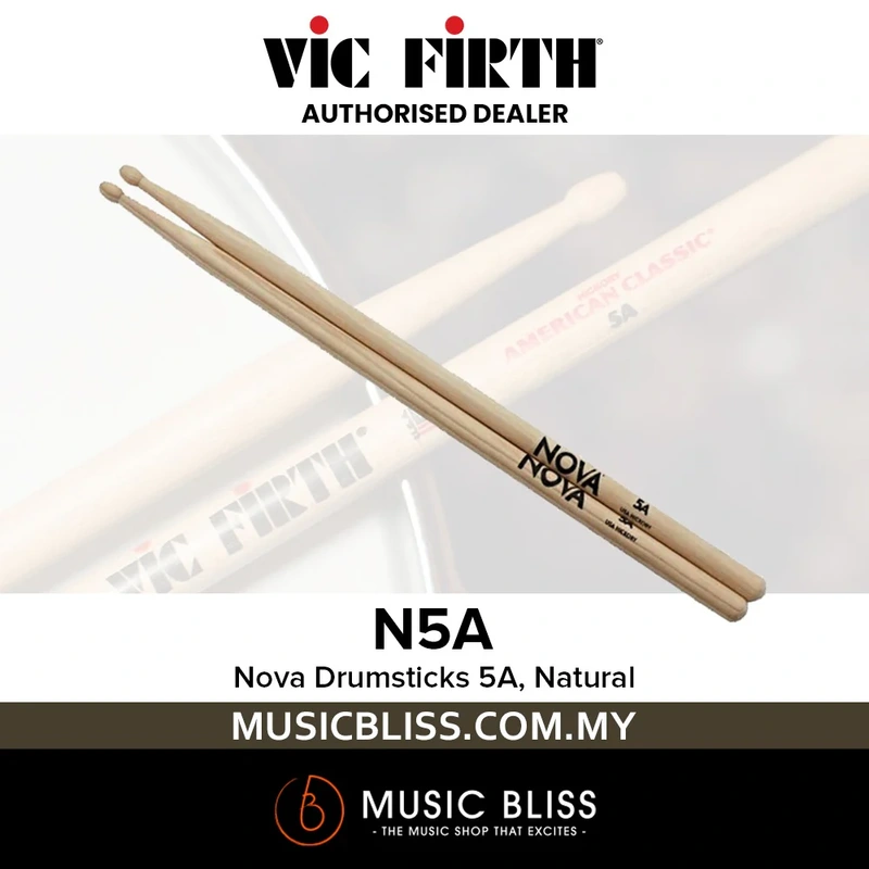 Vic Firth Nova Series USA Hickory Drumsticks - 5A - Wood Tip