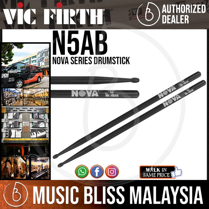 Vic Firth Nova Series USA Hickory Drumsticks - 5A - Wood Tip - Black