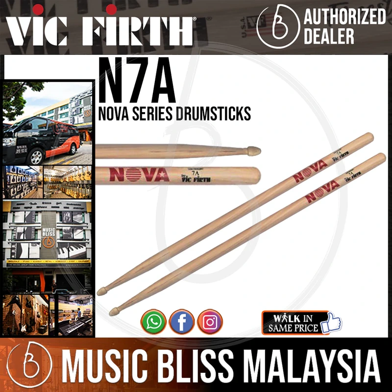 Vic Firth Nova Series USA Hickory Drumsticks - 7A - Wood Tip