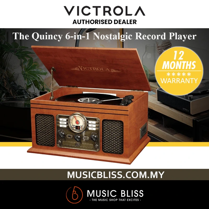 Victrola Nostalgic 6-in-1 Bluetooth Record Player & Multimedia Center with Built-in Speakers - 3-Speed Turntable-Mahogany