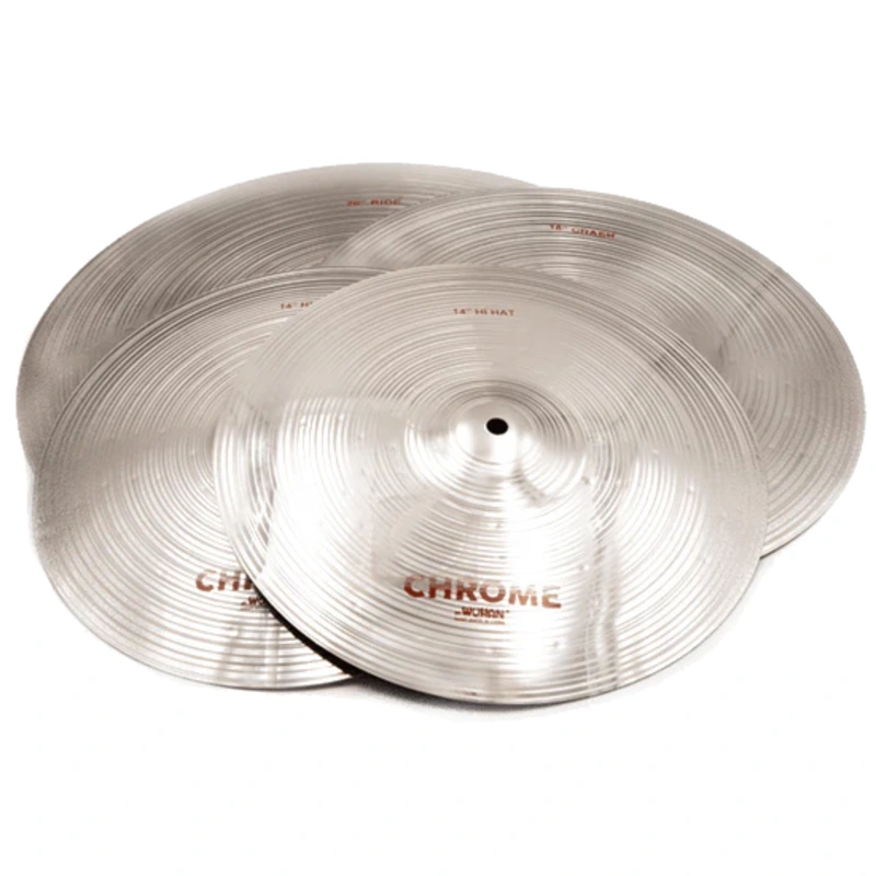 Wuhan 457 Chrome Cymbal Set - 14" Hi-Hats, 16" Crash & 20" Ride