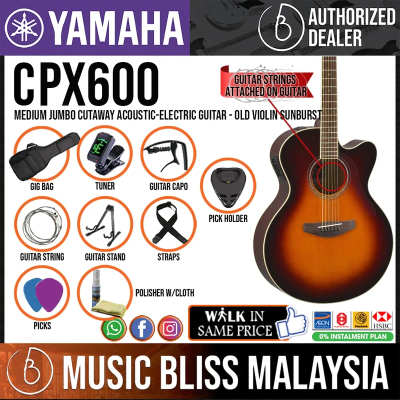 Yamaha CPX600 Medium Jumbo Cutaway Acoustic-Electric Guitar - Old Violin Sunburst