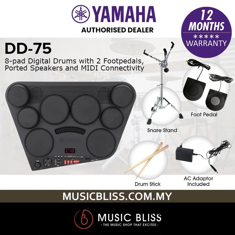 Yamaha DD75 Portable Digital Drums with Snare Stand and Adapter