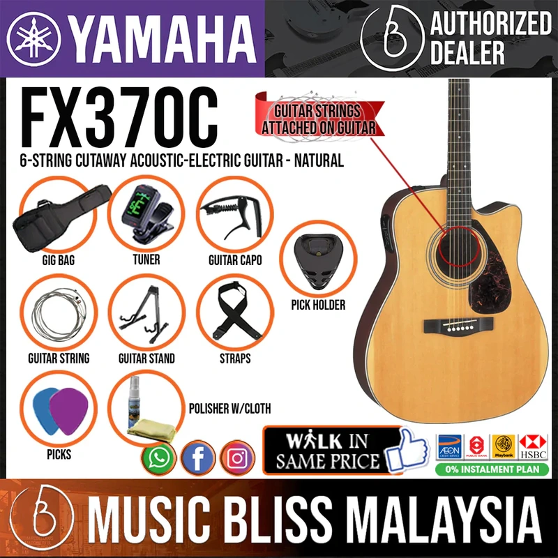 Yamaha FX370C Cutaway Acoustic-Electric Guitar with Pickup - Natural
