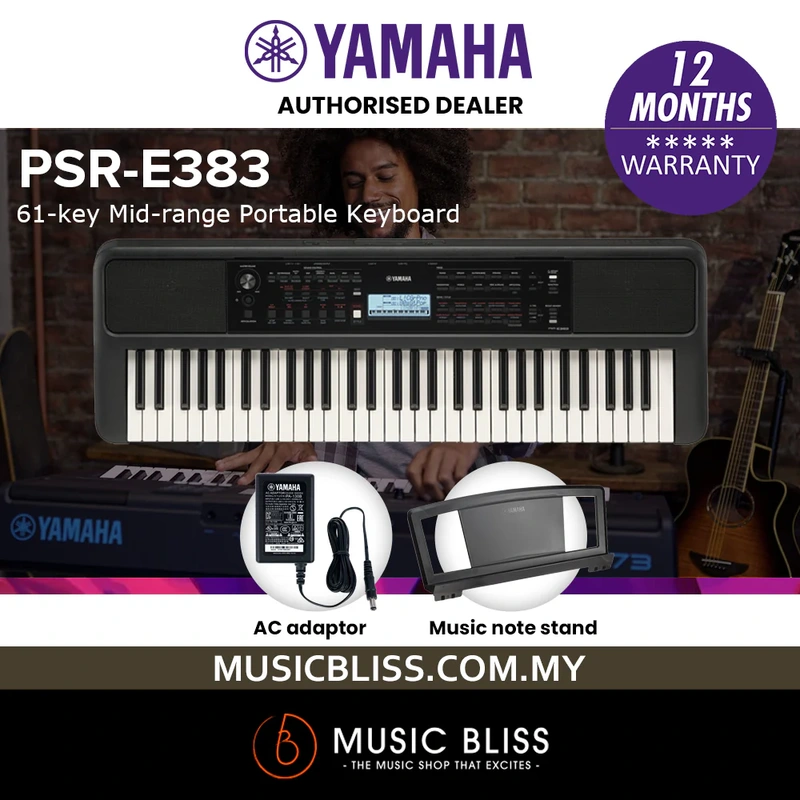 Yamaha Keyboards PSR-E383 61-Keys Portable Keyboard with Original Adapter