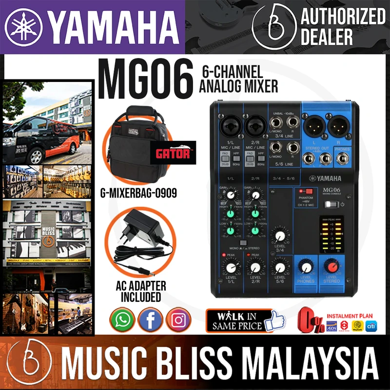 Yamaha MG06 6-channel Analog Mixer with Gator G-Mixer Bag-0909