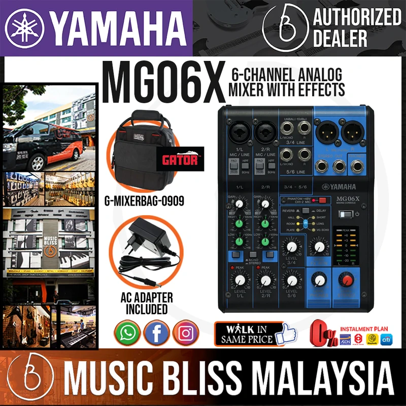 Yamaha MG06X 6-channel Analog Mixer with Effects with Gator G-Mixer Bag-0909