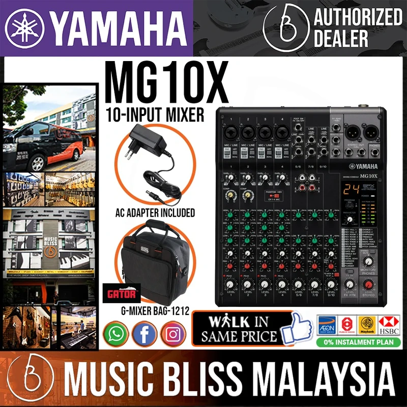 Yamaha MG10X 10-Channel Mixer With Effects with Gator G-Mixer Bag-1212
