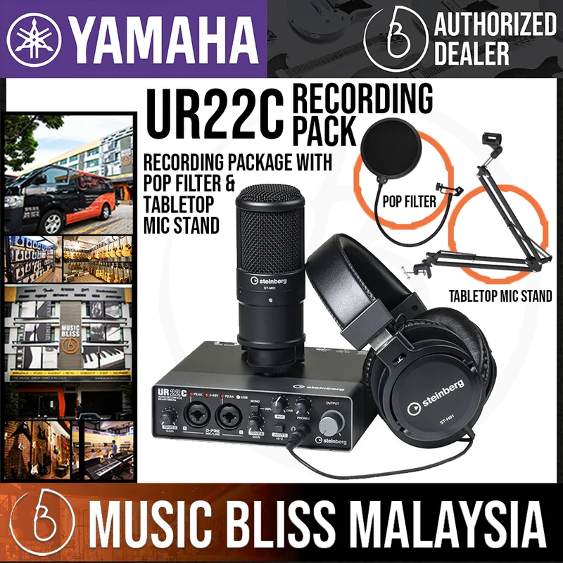 Yamaha Steinberg UR22C Recording Pack with Pop Filter and Tabletop Mic Stand