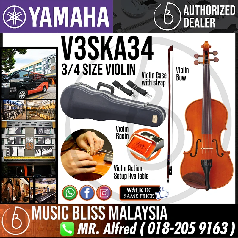 Yamaha V3SKA34 3/4 Size Beginner Acoustic Violin with Case for 9-11 years old